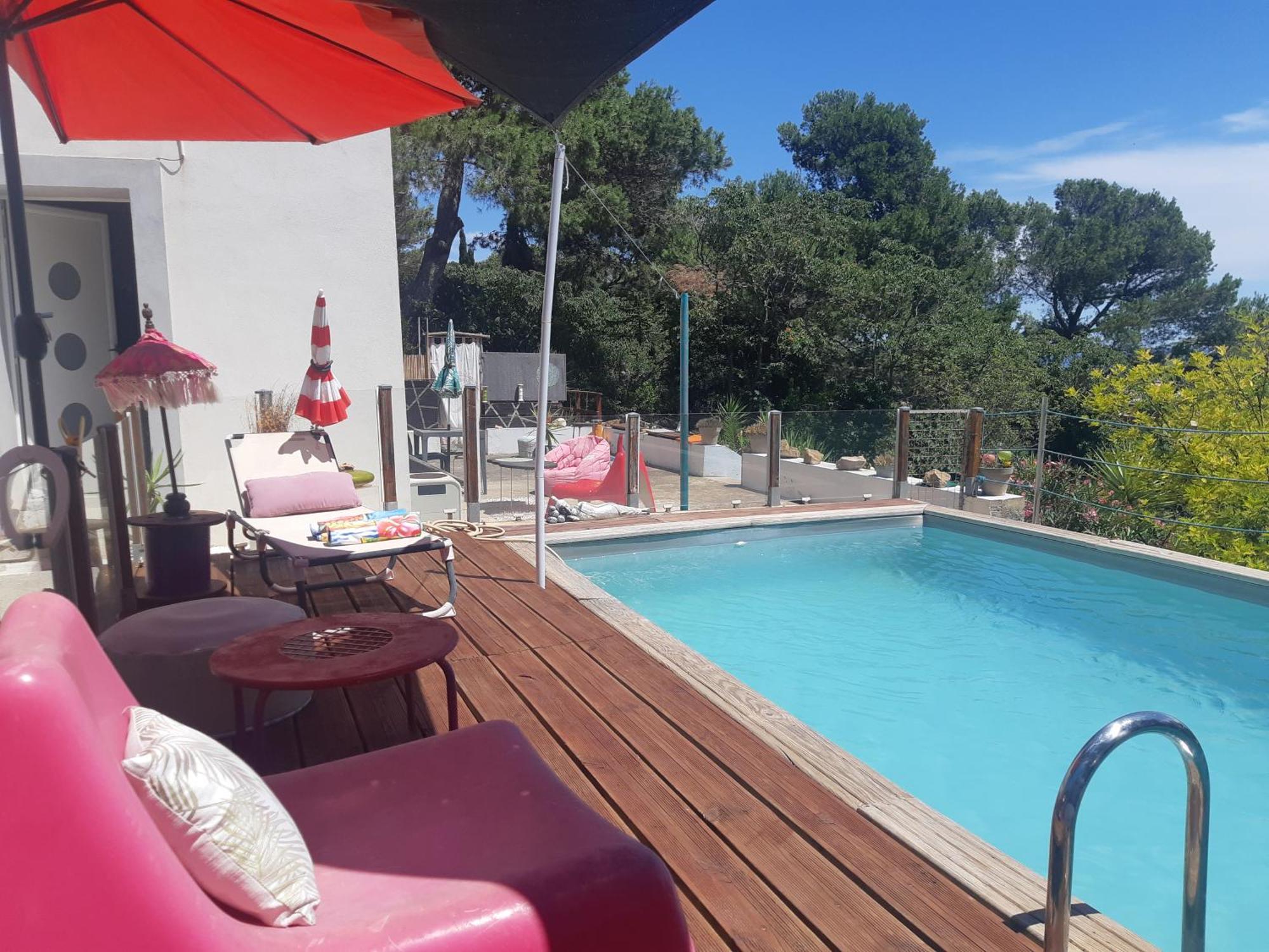Haut De Villa Au Mont St Clair Vue Exceptionnelle Mer Et Foret Terrasses, Piscine, Petanque, Solarium Prives Σετ Εξωτερικό φωτογραφία